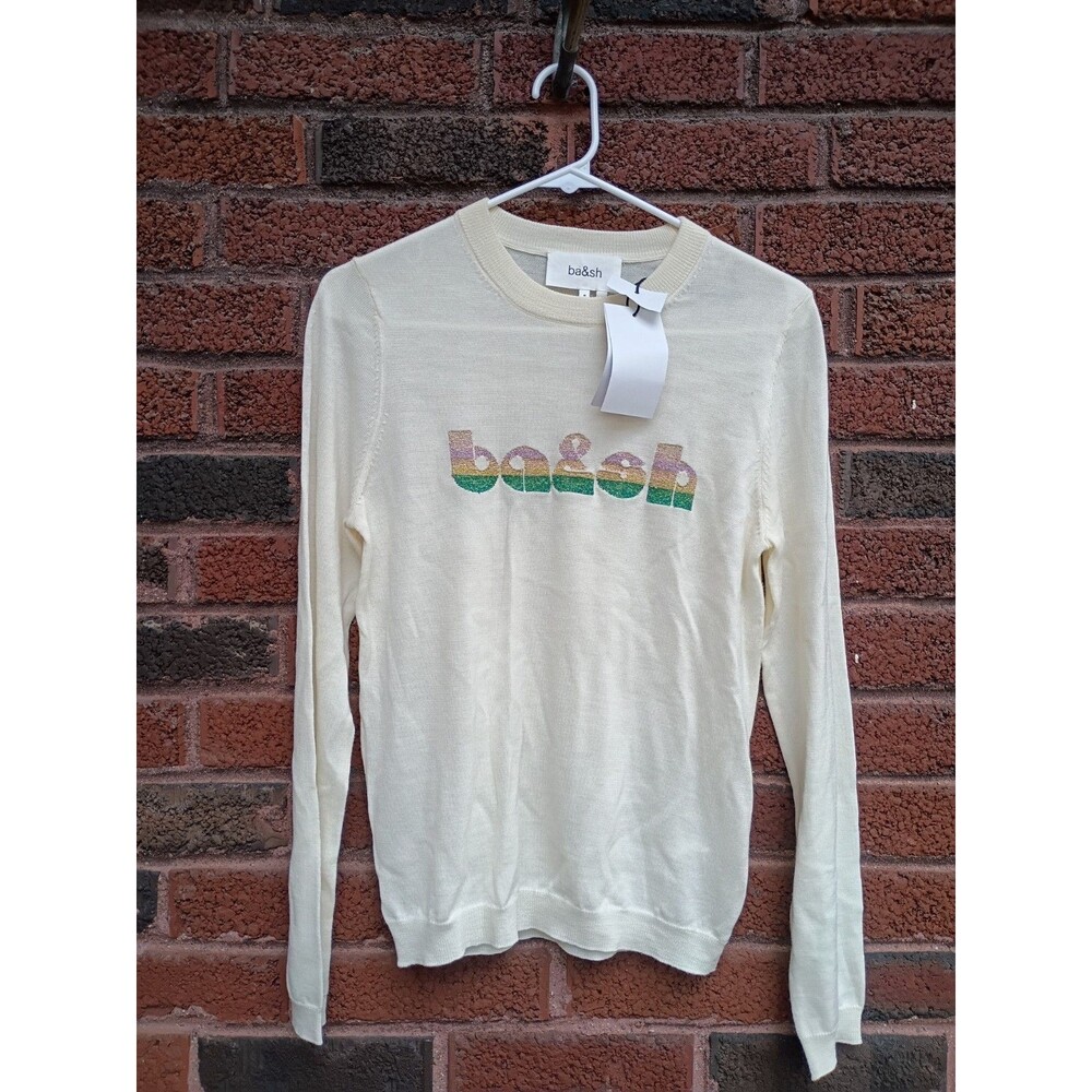 BASH ba&sh Sweater womens size medium cream wool crewneck with holiday sparkle